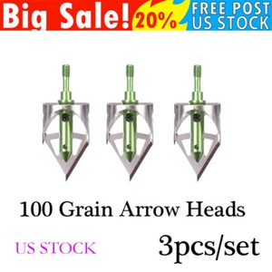 Archery Broadheads 100Gr 360 Cuting Arrow Heads Tips Shooting Point 3 Pack Green - Picture 1 of 6