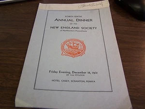 VINTAGE - 46TH ANNUAL BANQUET - NEW ENGLAND SOCIETY OF NEPA - PROGRAM 1931 - VGD - Picture 1 of 5