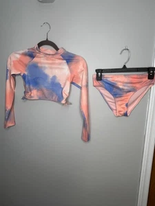 Girls Roxy Malibu story long sleeve 2-piece bathing suit size 12L NWOT - Picture 1 of 6