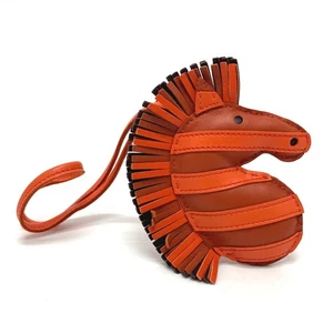 HERMES zebra Gee Gee Savannah strap Bag Charm Lambskin Leather Orange - Picture 1 of 10