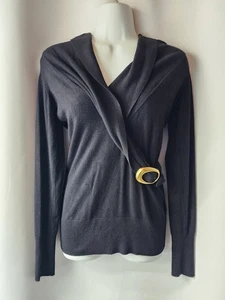 WOMENS CACHE CUTOUT CRISSCROSS SWEATER BLACK WITH BUCKLE Y2K 90S GLAM BLACK - Picture 1 of 22