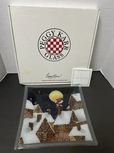 Peggy Karr Heiligabend im Ruhestand 10" Quadratische verschmolzene Kunst Glasplatte.  Signiert Neu in OVP - Bild 1 von 12