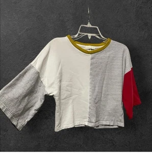 Alle: Reihen Colorblock Streifen Crop Top Retro Weite Ärmel - Bild 1 von 11