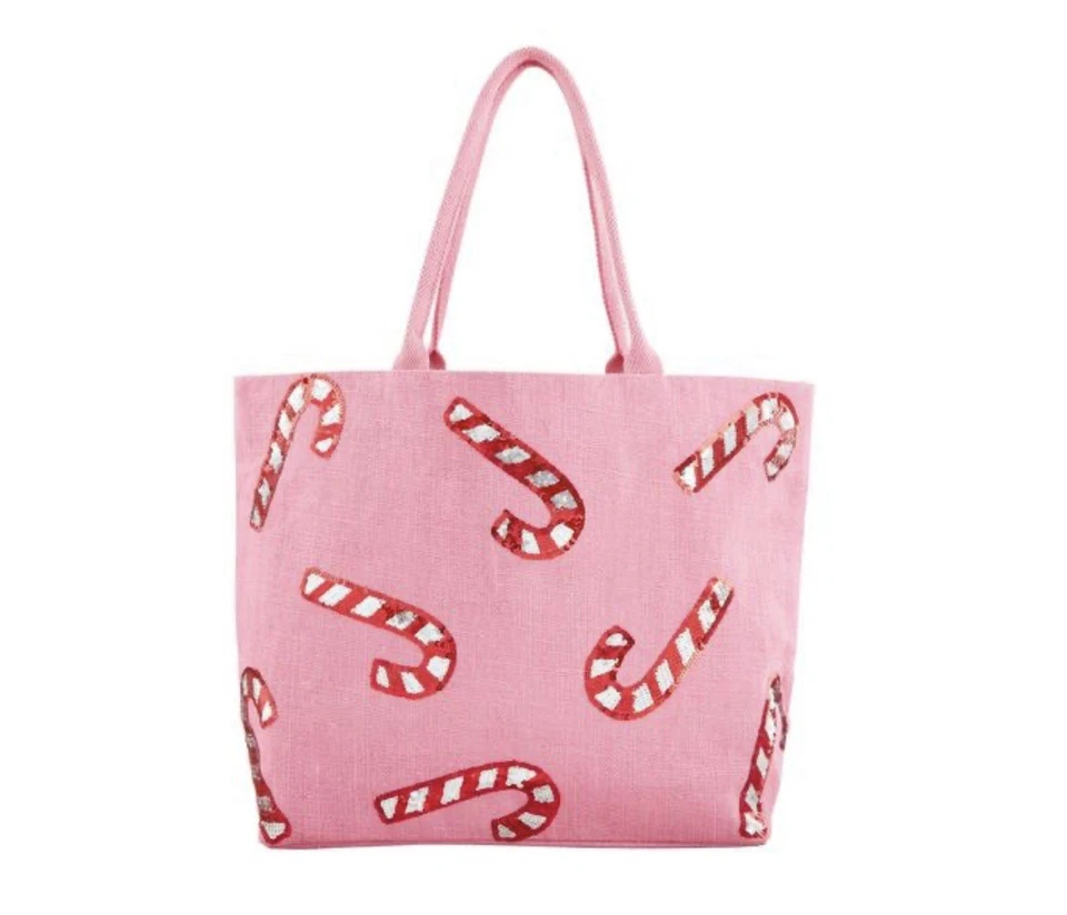 Новый грязи пирог Рождество розовый конфеты трости блестящий блестящий джут сумка с короткими ручками - Изображение 1 из 2