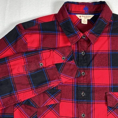 Camisa Top Brooks Brothers Mujer 12 Rojo Franela a Cuadros Manga Larga Bolsillos con Solapa Foto 1 de 4