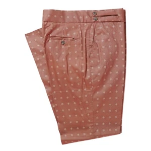 Mens 36 Gurkha Pants Rust Red Geometric Cotton Trousers Flat Front Straight Fit - Picture 1 of 7