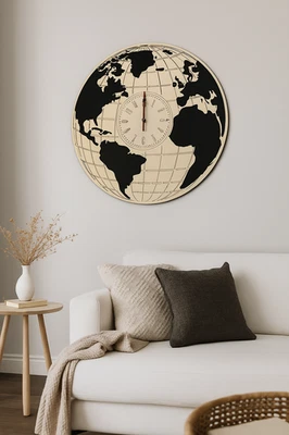 World map wall clock - Image 1 of 4