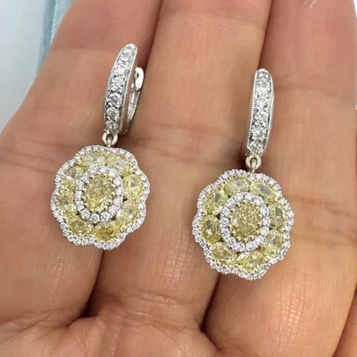 2.50Ct Oval Cut Lab-Created Citrine Drop/Dangling Earrings 14K White Gold Plated - Image 1 of 4