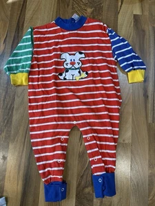 Vintage Color Track Baby Junge Mädchen Größe 24 Monate gestreift mit Hund Strampler Pullover. - Bild 1 von 6