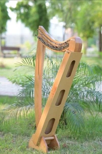 Professional Handmade 27-String Brown Celtic Harp With Tuning Key - Picture 1 of 3
