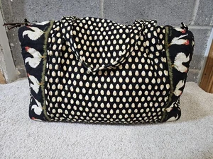 Vera Bradley Large Quilted Cotton Duffel Bag Black Rooster Egg Print Travel - Picture 1 of 12