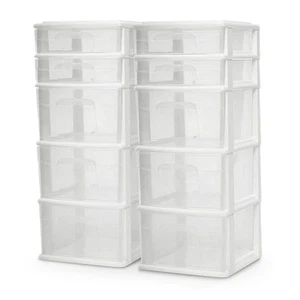 Homz Clear Plastic 5 Drawer Home Storage Container Tower, White (2pk) (Open Box) - Picture 1 of 9