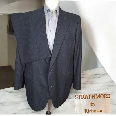 Traje Strathmore 2 Piezas Hombre 48L 42X32 Lana Rayas Carbón Foto 1 de 4