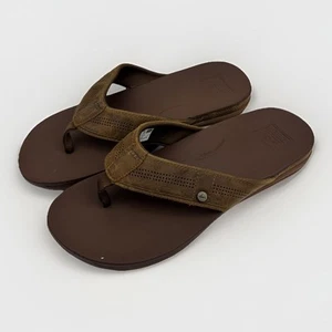 Reef Men's 13 Cushion Lux Flip Flop Sandals Tan/Black Brown Leather - Picture 1 of 24