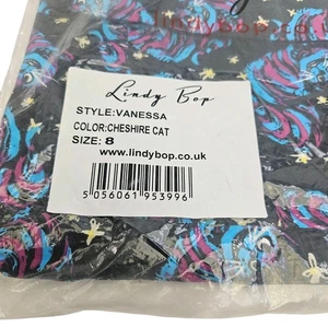 LINDY BOP Pencil Dress Size 8 Cheshire cat print retro vintage style NEW - Picture 1 of 7