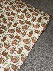 "Tela de algodón cepillado 100 % estampado de perezosos marfil 45"" de ancho franela suave cálida de 1 mtr" - Imagen 1 de 9