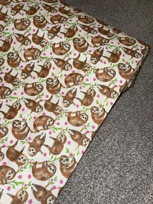 1 Mtr Ivory Sloths Print 100% Brushed Cotton Fabric 45” Wide Soft Warm Flannel - image 1 of 4