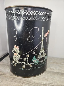 50er Jahre MCM Metall Mülleimer Behälter Paris Pudel Eiffelturm - Bild 1 von 12