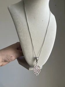 Vintage Mexico 925 Sterling Silver Large Filigree Necklace Pendant 24” - Picture 1 of 9