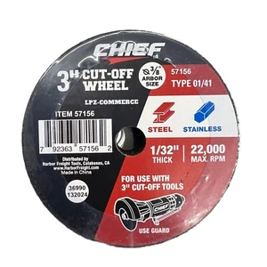 BRAND NEW CHIEF 3 in. x 1/32 in. x 3/8 in. Type 01/41 Cut-off Wheels 10 Pack - Picture 1 of 2