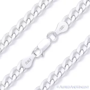 Collar de cadena para hombre liso de plata esterlina 0,925 bordillo cubano de 4,5 mm hecho en Italia - Imagen 1 de 2