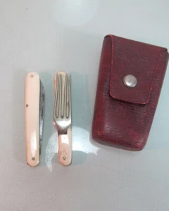 Cubiertos de viaje antiguos plegable pierna cuchillo tenedor muy antiguo - Imagen 1 de 5