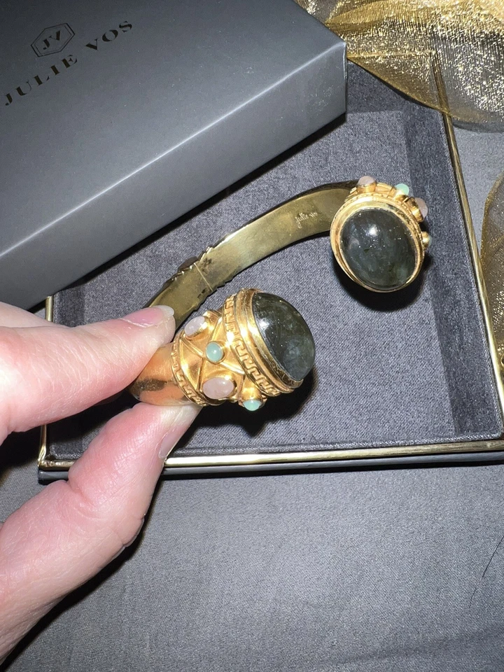 Brazalete brazalete con bisagras Julie Vos labradorita real/cuarzo rosa/calcedonia WOW Foto 1 de 4