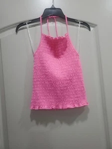 ULTRA FLIRT Smocked Halter Top Juniors’ Small Ibis Rose Sleeveless Stretch - Picture 1 of 4