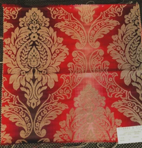 CLARKE & CLARKE Ornato Jewel + 1 Plain in Cardinal 17" Damask Fabric Samples - Picture 1 of 6