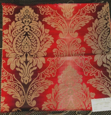 CLARKE & CLARKE Ornato Jewel + 1 Plain in Cardinal 17" Damask Fabric Samples - Image 1 of 4