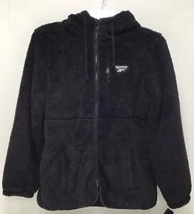 Reebok Women’s Faux Fur Sherpa Hooded Jacket In Black Size Large - Picture 1 of 3