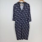 Leina Broughton Womens Dress Size 10 Pencil Navy Blue Geometric 3/4 Sleeve022514