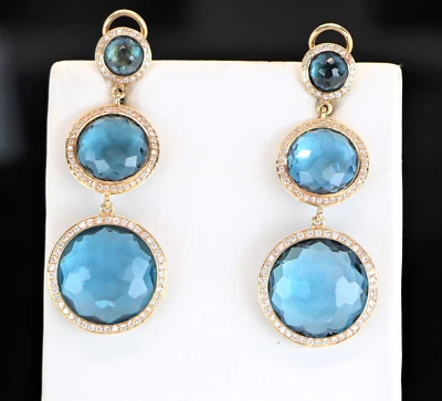 Pendientes colgantes Ippolita Lollipop oro amarillo 18 quilates topacio azul Londres diamantes Foto 1 de 4