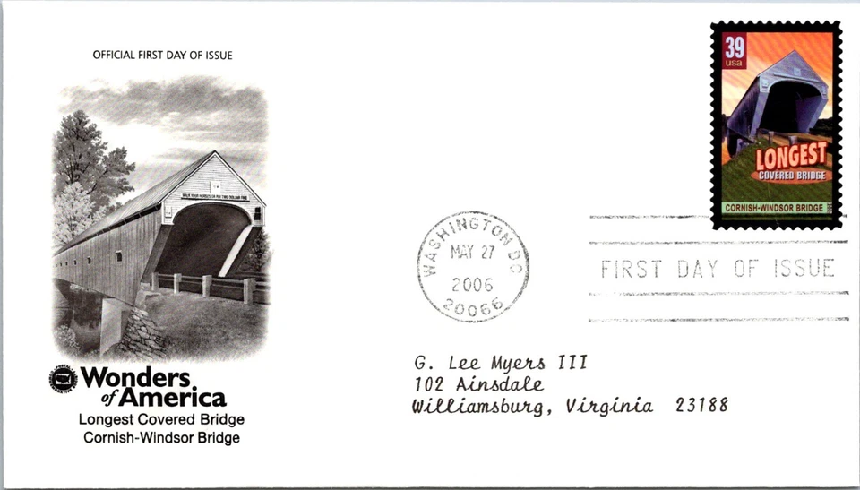 FDC 2006 SC #4072a Cornish Windsor Bridge - Washington DC - Single - J952 - Image 1 of 2