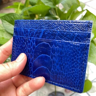 Portatarjetas de crédito PIEL AVESTRUZ de cuero DOBLE CARA genuino azul avestruz Foto 1 de 4