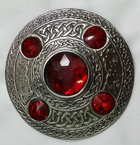"Broche y broches escoceses a cuadros piedra roja acabado antiguo falda escocesa a cuadros de mosca celta de 4" - Imagen 1 de 3