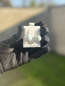 Sterling Silver Larimar Beaded Earrings 12 mm - Picture 1 of 8