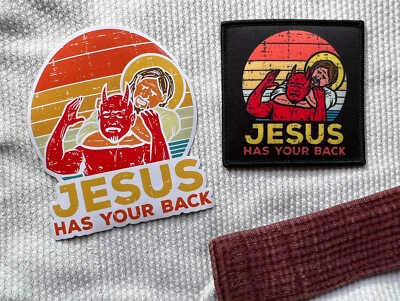 Jesus Has Your Back Jiujitsu Christian Iron On Patch 3 Inches And 4 Inch Sticker - Image 1 of 4