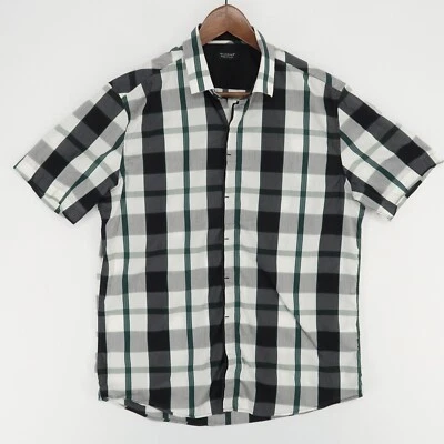 Camisa 7 Diamantes Para Hombre XL Verde Negra A Cuadros Manga Corta Botones Ocultos Foto 1 de 4