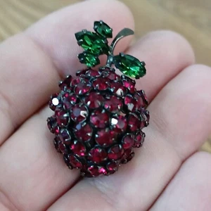 Schreiner New York Brooch Rare Red Rhinestone Cherry Signed Schreiner New York - Picture 1 of 12