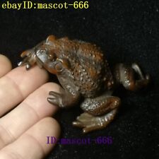 L 8.2 CM Japanese boxwood hand carved Jin Chan Figure frog statue netsuke Gift