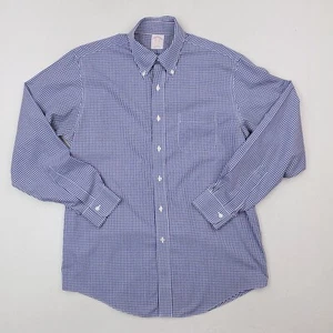 Brooks Brothers Shirt Mens 15.5 Blue Madison Button Down Gingham Plaid Diamond - Picture 1 of 13