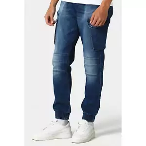 Police 0404 Ware Stretch Cargo Denim Jean - Dark Blue Wash - Picture 1 of 3