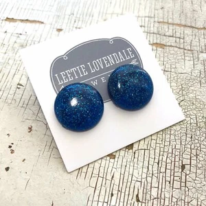 Blau Glitzer Lucite Retro Knopf Ohrstecker - RB-BL-1 - Bild 1 von 8
