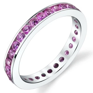 1.50 Carats Lab-Created Pink Sapphire Eternity Ring Sterling Silver Sizes 5 to 9 - Picture 1 of 3
