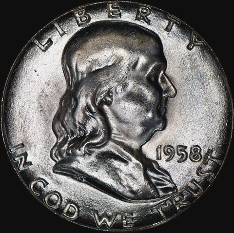 1958 Franklin Half Dollar Silver Brilliant UNC Nice Strike, Mirrors As Shown 950 Cover
