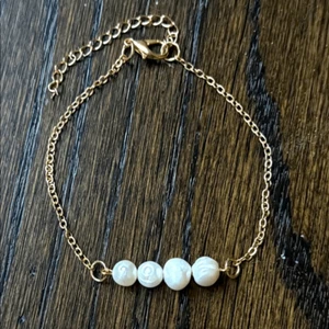 Genuine Pearl 14k Gold Plated Dainty Bracelet or Anklet, Adjustable 7.5-9.5” - Picture 1 of 5