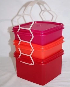 Neu Tupperware Host Set 2002 eckig rund Goody Boxen + Karioliere heiße Farben - Bild 1 von 6