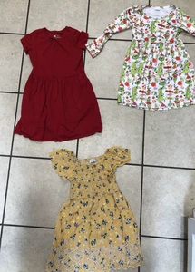 Girls Dress Size 6-7, 8 and l2 XL lot of 3 red, yellow white multi color - Picture 1 of 10