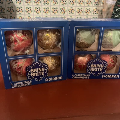 2 Boxes Vintage Shiny Brite Poloron Glass Christmas Ornaments Glitter Stencil - Image 1 of 4